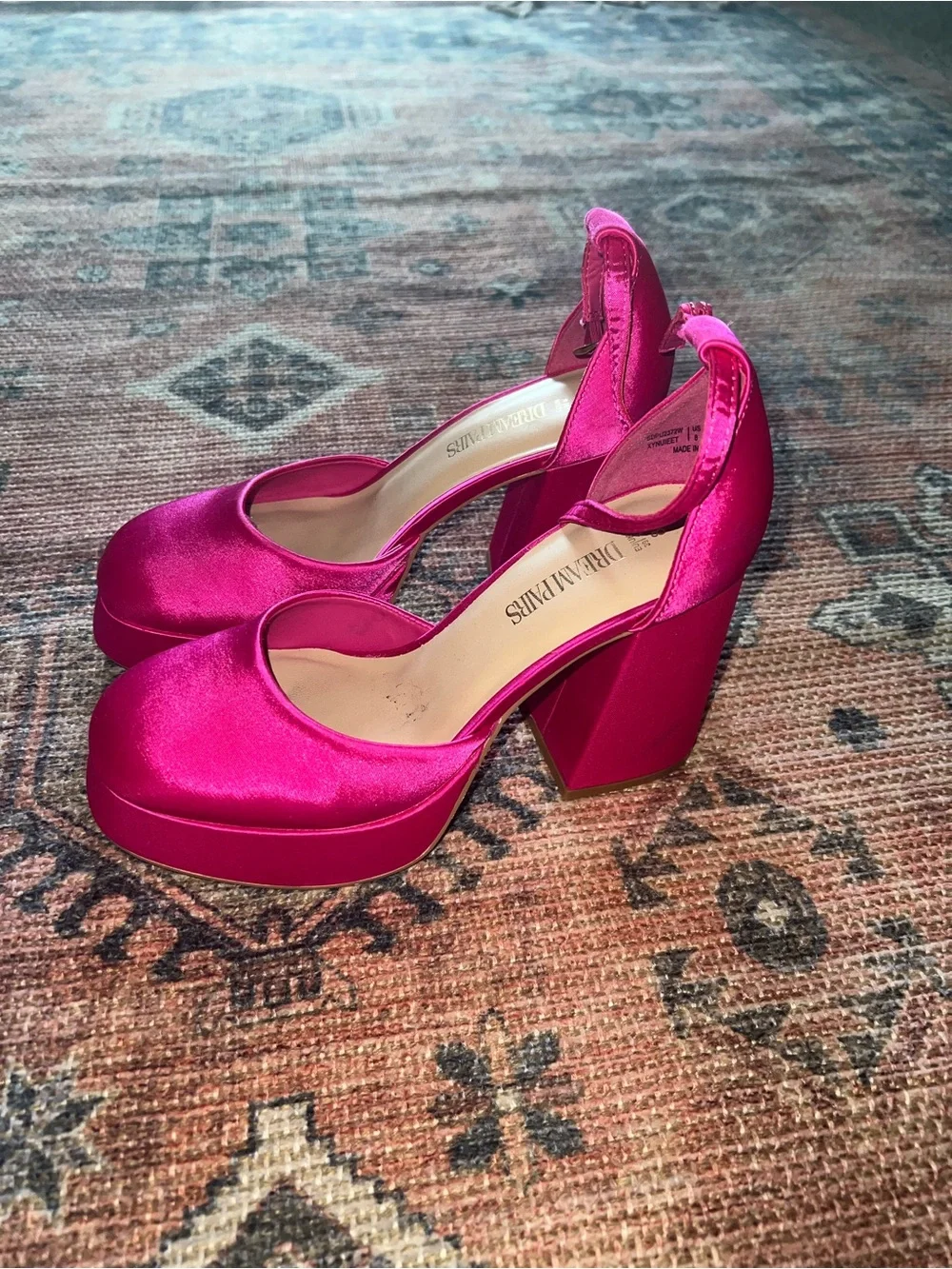 Dream Pairs Satin Magenta Platform Block Heel Sandals